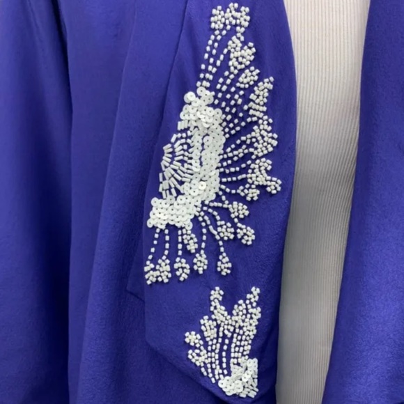 Leifsdottir by Anthropologie Purple 100% Silk Beaded Blazer Size Small - Picture 6 of 14